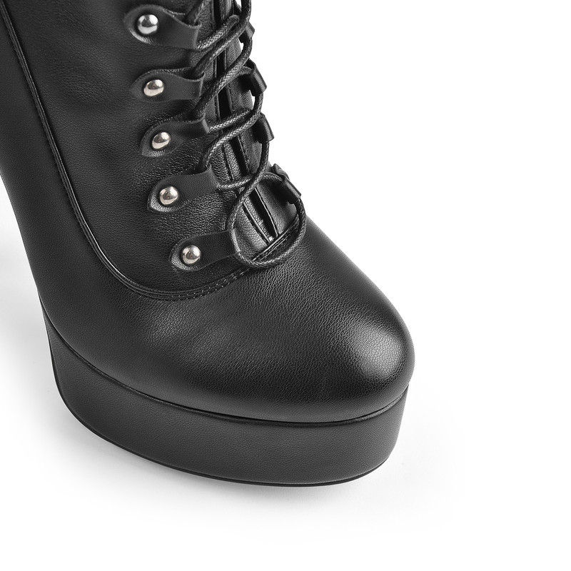 Niete Schnürsenkel Reißverschluss Plateau Langschaftstiefel