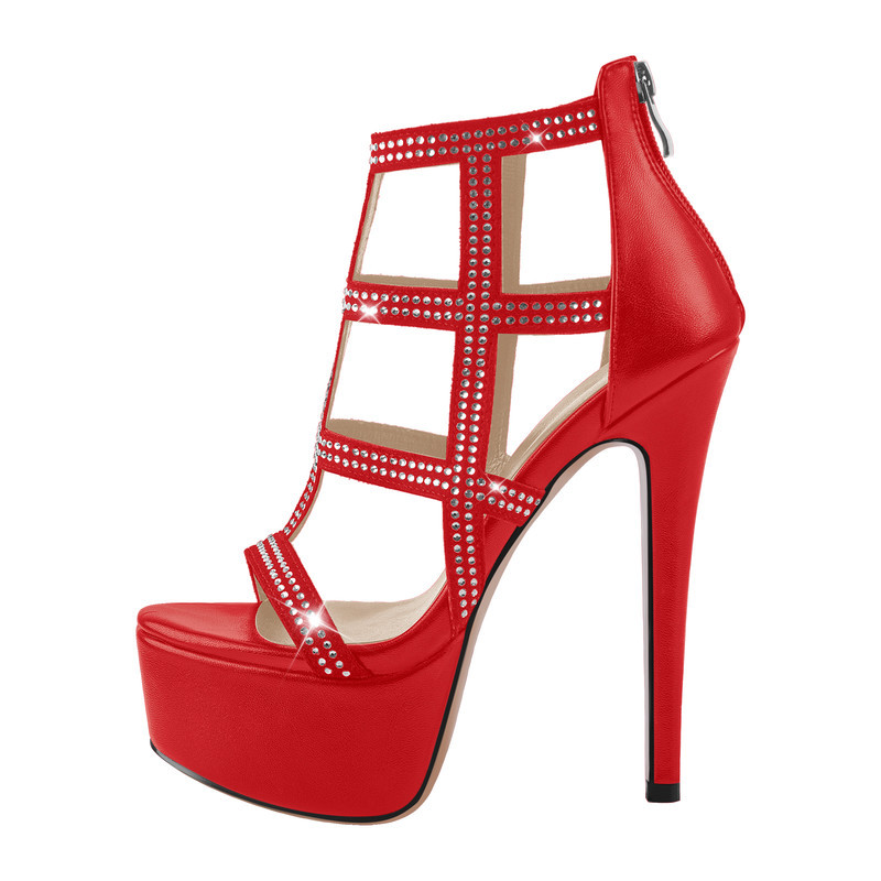 Sandalen mit runder Spitze und Absatz und Rauten Plateau