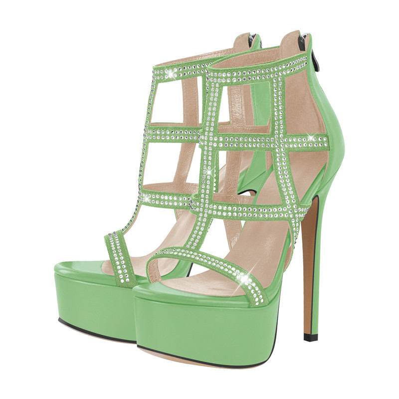 Sandalen mit runder Spitze und Absatz und Rauten Plateau