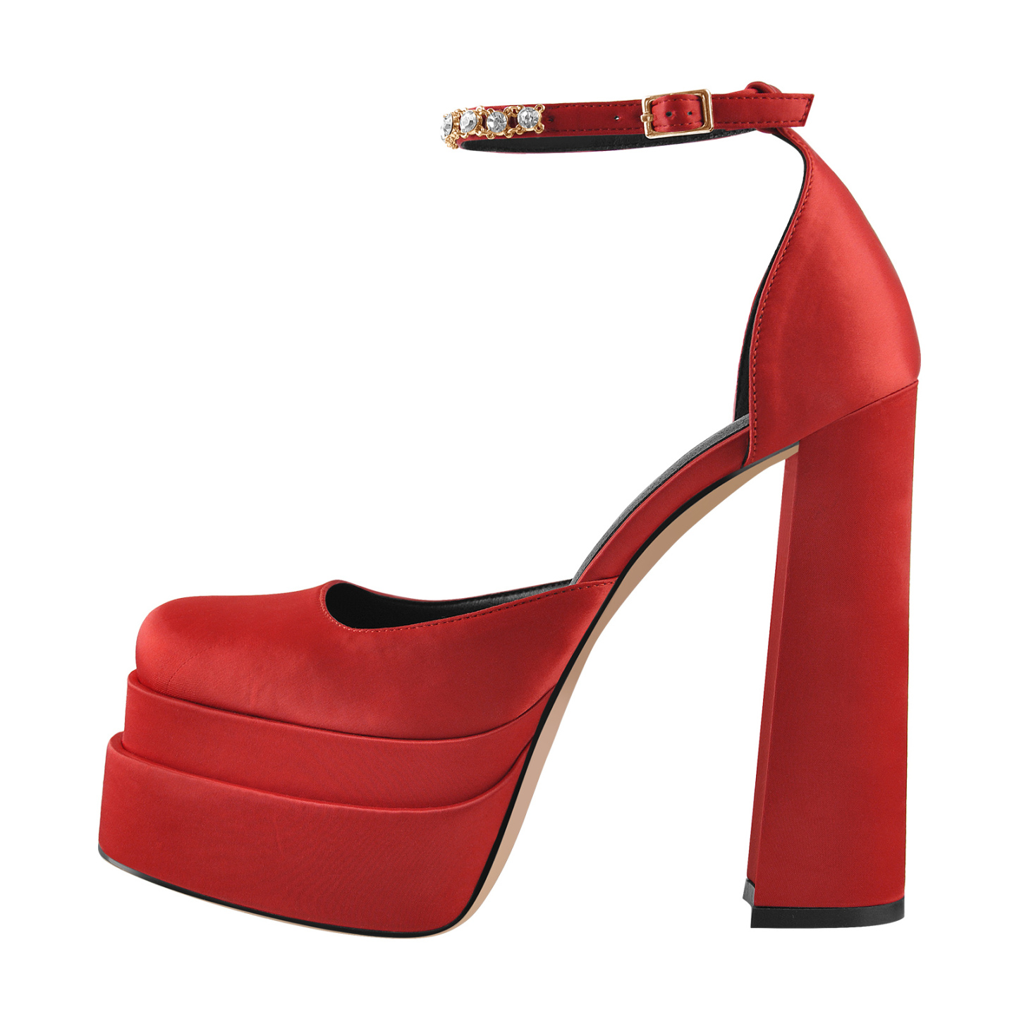Plateau Pumps mit klobigem Absatz und Strasssteinen