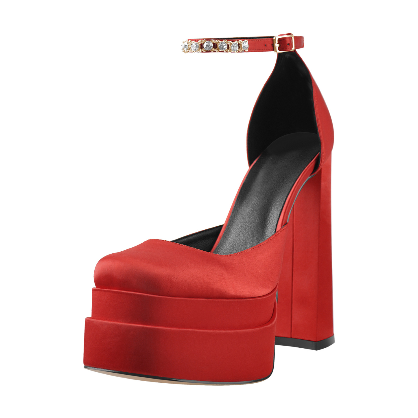 Plateau Pumps mit klobigem Absatz und Strasssteinen