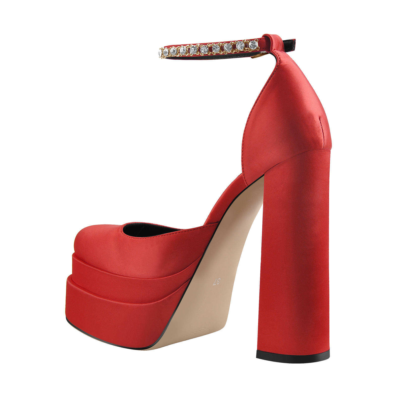 Plateau Pumps mit klobigem Absatz und Strasssteinen