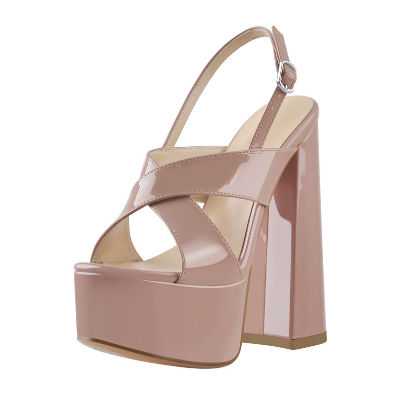 Plattform Slingback Sandalen Kreuz und Quer Riemchen