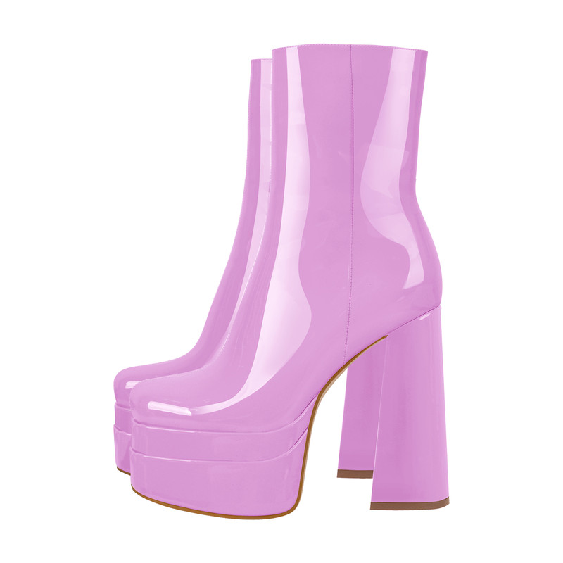 Quadratische Zehe doppelte Plattform Blockabsatz Stiefeletten