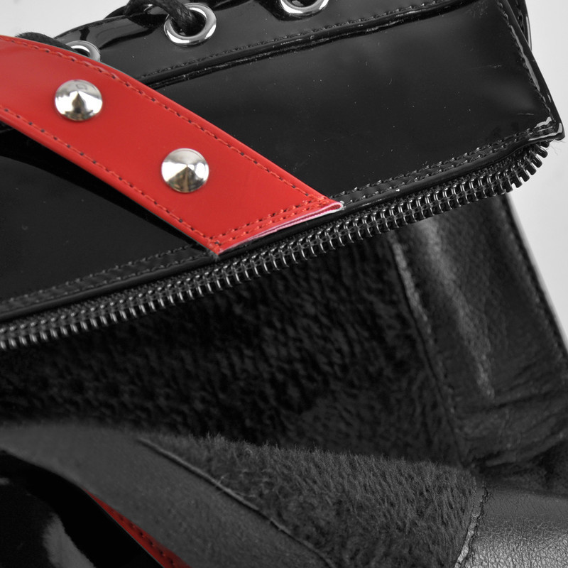 Plateau Niete Schnalle Schnürsenkel Blockabsatz Stiefel