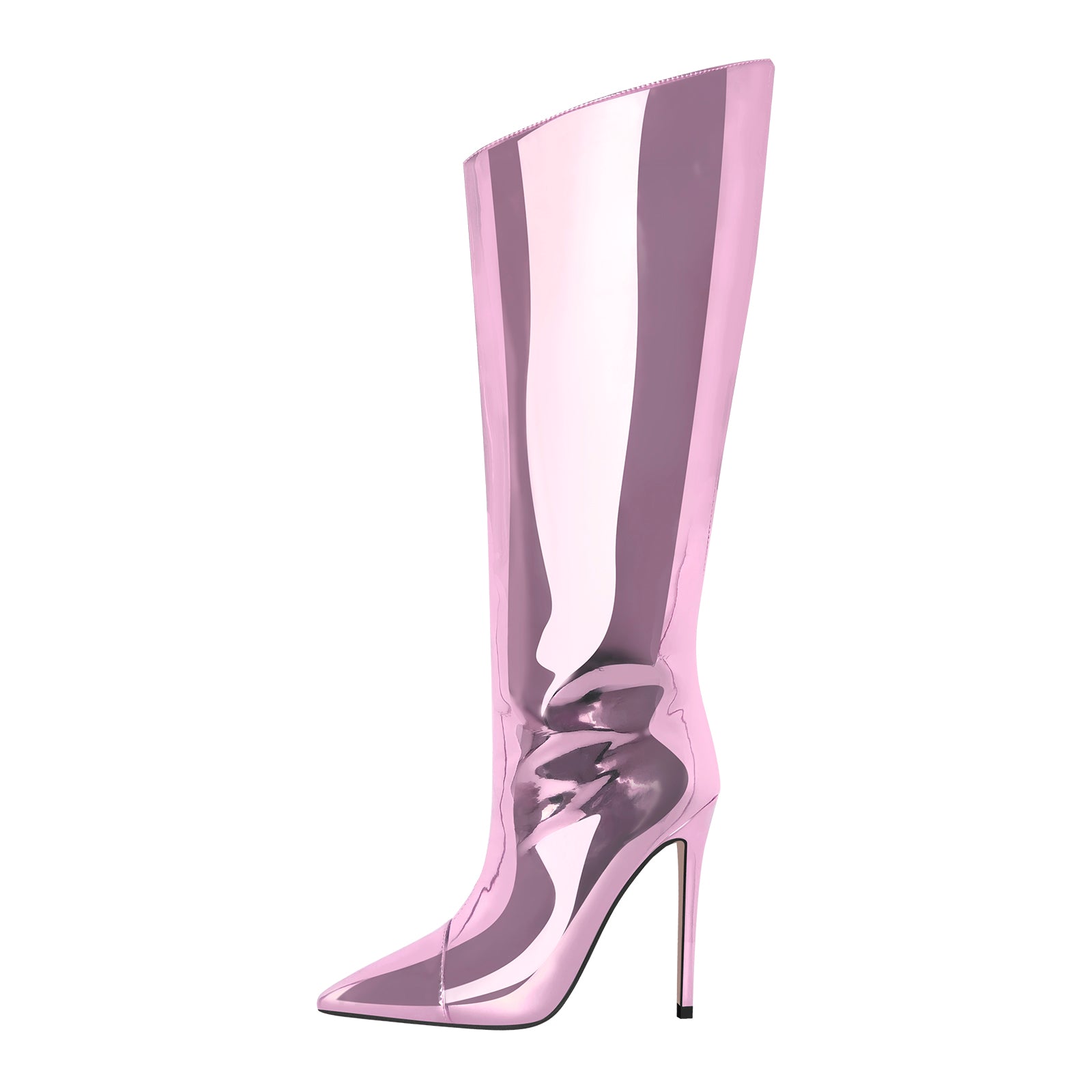 Metallische Langschaftstiefel mit Pfennigabsatz Glitter Stilettos High Heels Reißverschluss