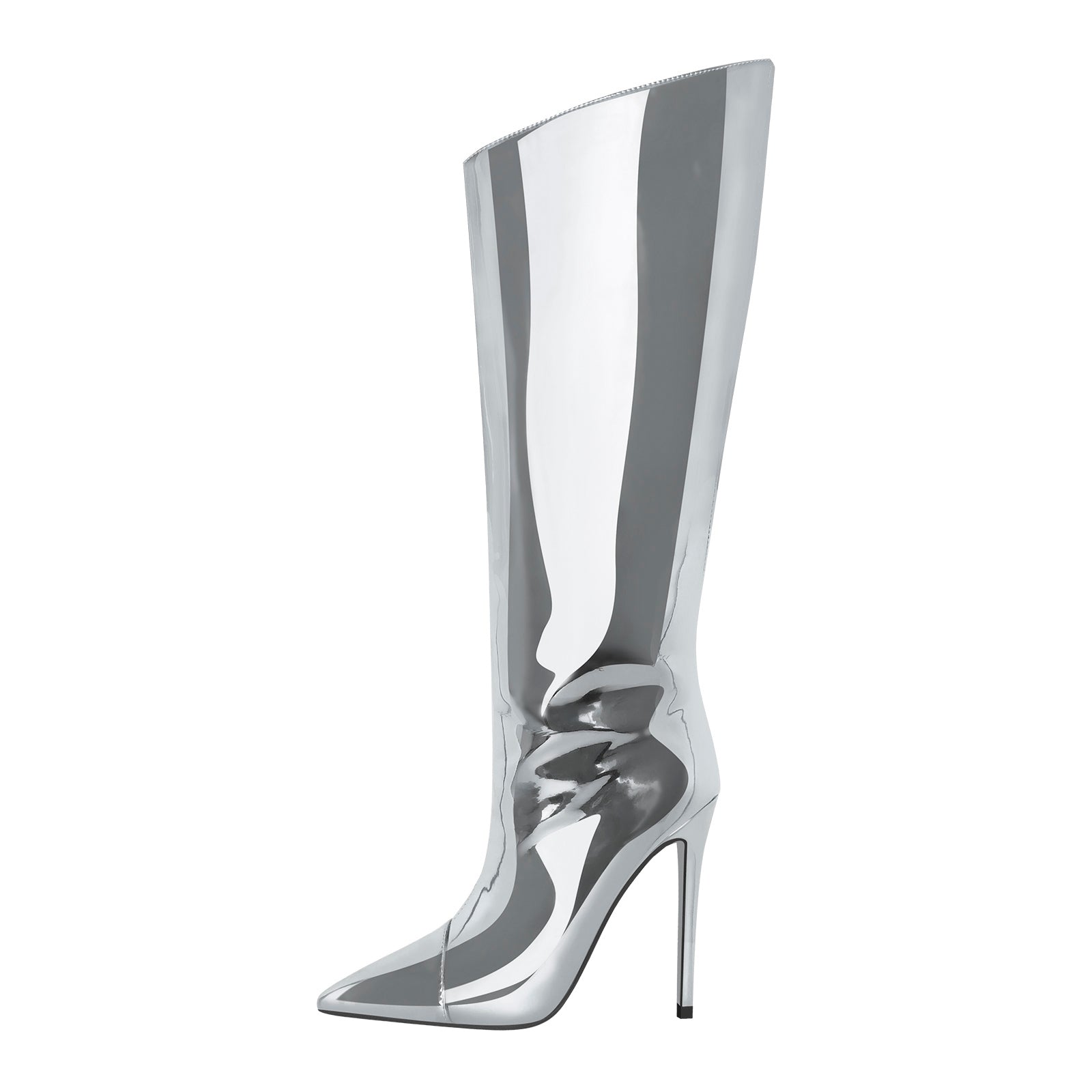 Metallische Langschaftstiefel mit Pfennigabsatz Glitter Stilettos High Heels Reißverschluss