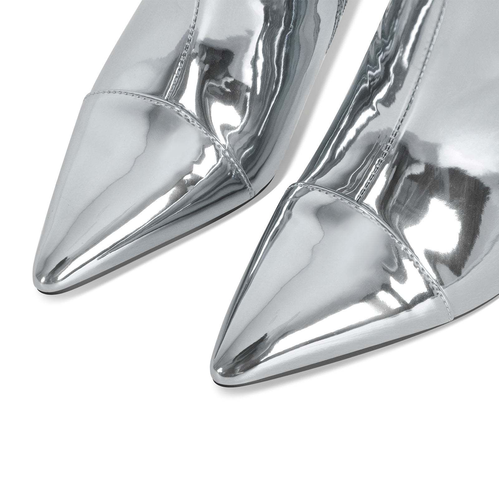 Metallische Langschaftstiefel mit Pfennigabsatz Glitter Stilettos High Heels Reißverschluss