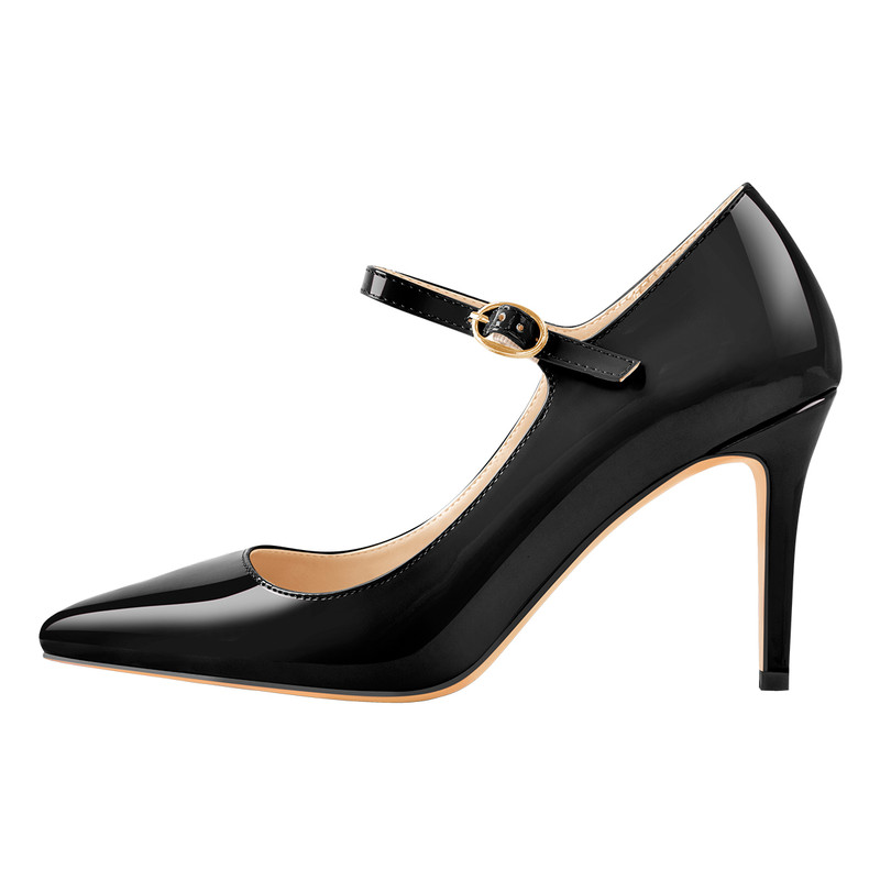 Mary Jane Lackleder Pumps High Heel spitze Zehenpartie