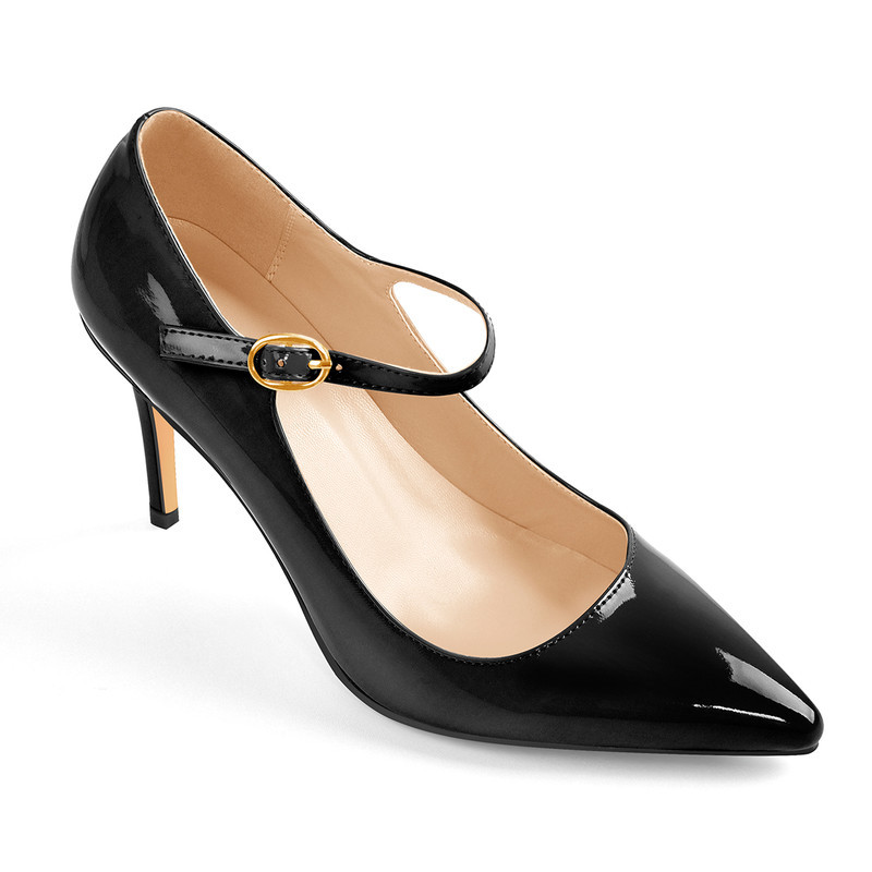 Mary Jane Lackleder Pumps High Heel spitze Zehenpartie