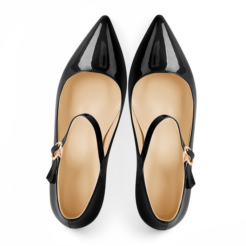 Mary Jane Lackleder Pumps High Heel spitze Zehenpartie