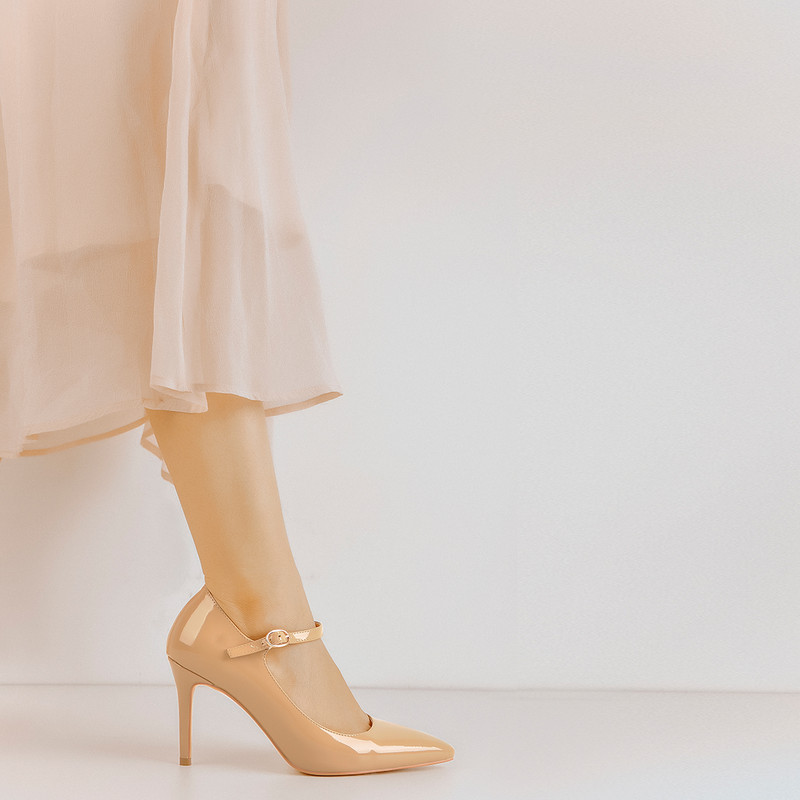 Mary Jane Lackleder Pumps High Heel spitze Zehenpartie