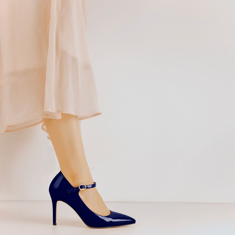 Mary Jane spitze Zehenpartie Lackleder Pumps High Heel