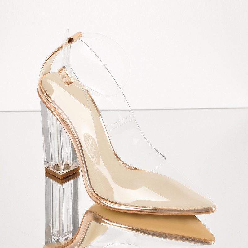 Spitze transparente High Heels mit quadratischem Absatz