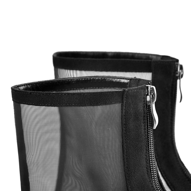 Mesh Peep Toe Plattform Chunky High Heel Sandalen Stiefel