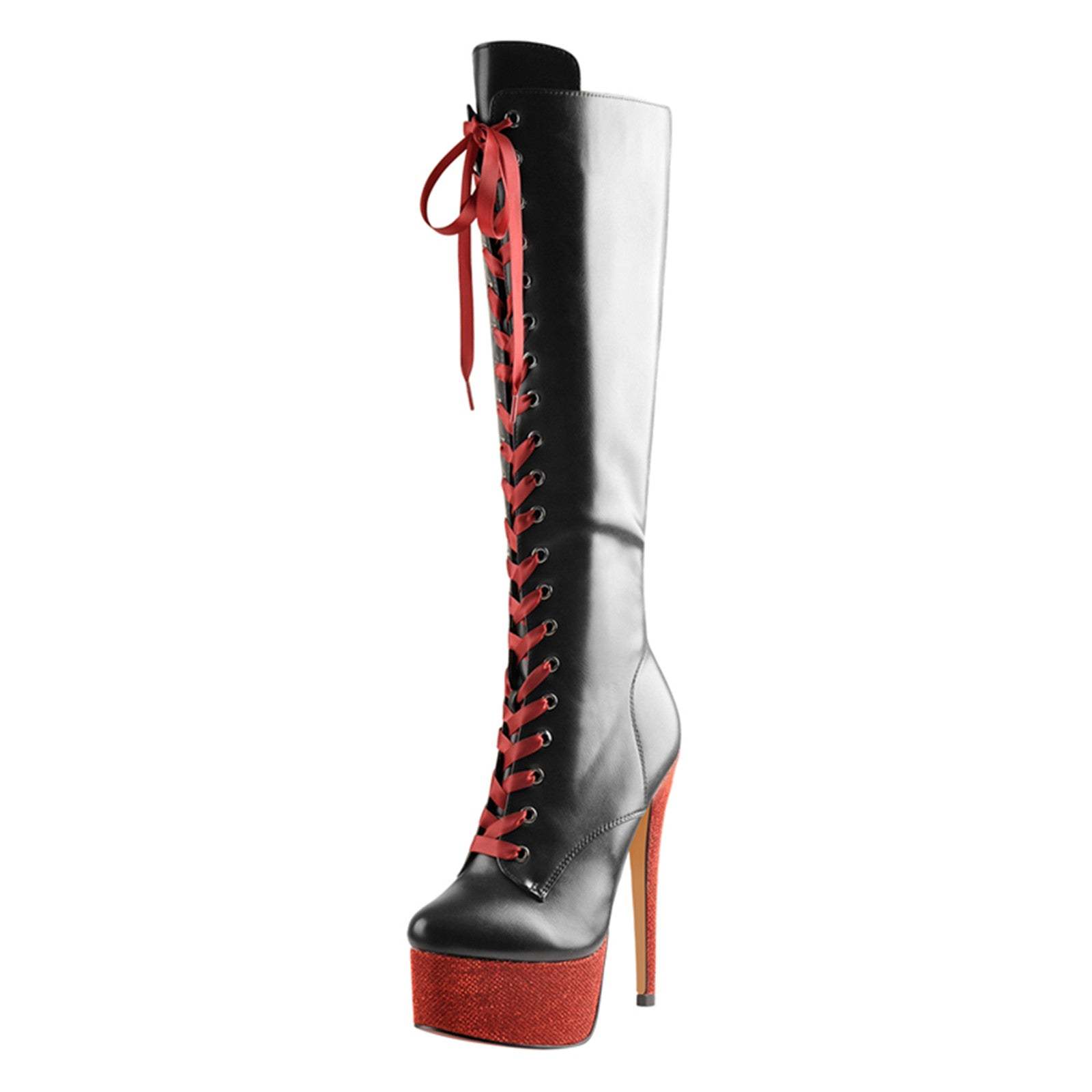 Langschaft Stiefel Plateau Hohe Schnürstiefel mit Stiletto Absatz Kniehohe