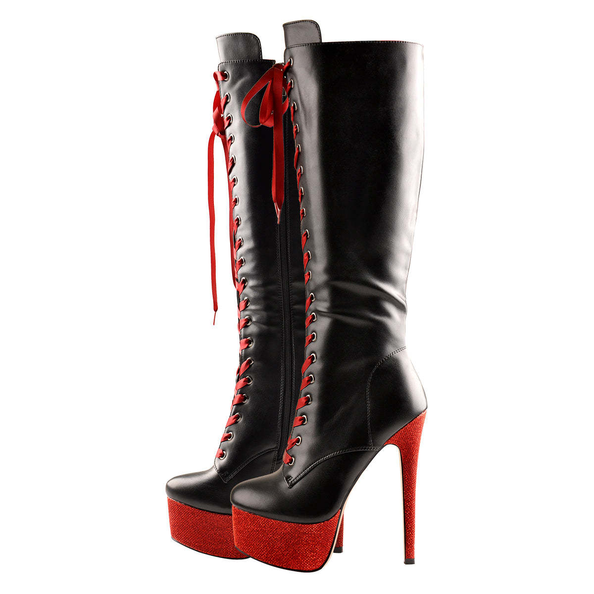 Langschaft Stiefel Plateau Hohe Schnürstiefel mit Stiletto Absatz Kniehohe