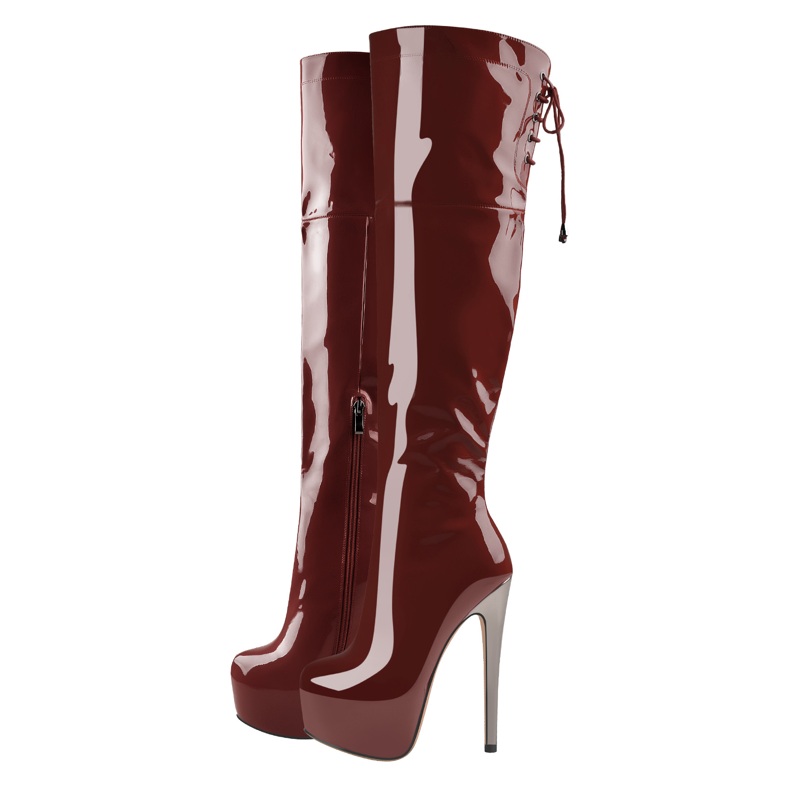 Overknee Stiefel aus Kunstleder mit Plateauabsatz und hohen Absätzen