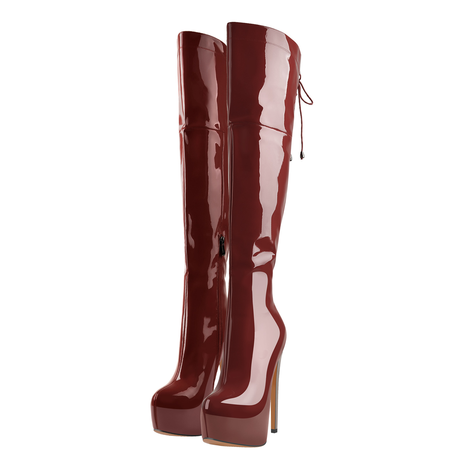 Overknee Stiefel aus Kunstleder mit Plateauabsatz und hohen Absätzen