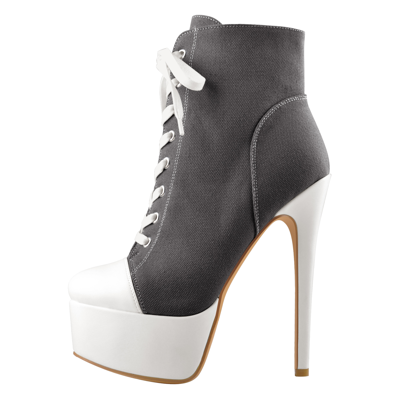 Canvas High Heel Sneaker Lace Up Plattform Stiefeletten