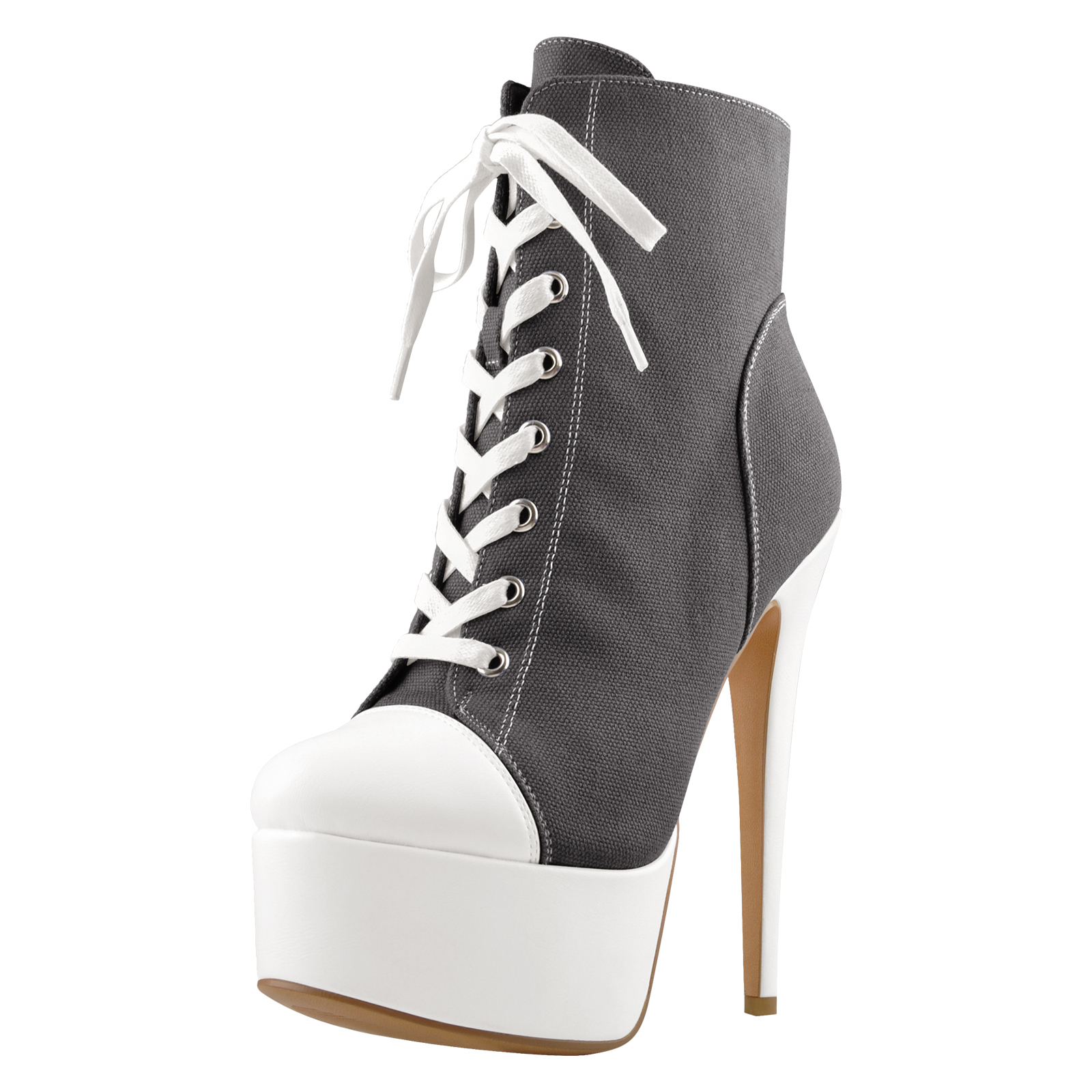 Canvas High Heel Sneaker Lace Up Plattform Stiefeletten