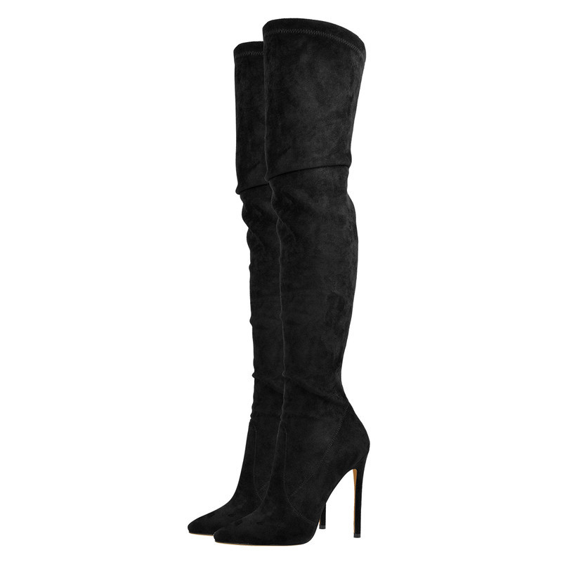 Stiletto Kniehohe Stretch Suede Stiefel spitze Zehen