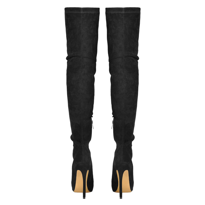 Stiletto Kniehohe Stretch Suede Stiefel spitze Zehen