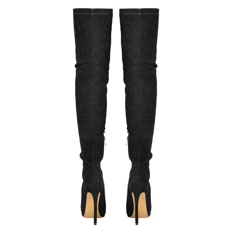 Stiletto Kniehohe Stretch Suede Stiefel spitze Zehen