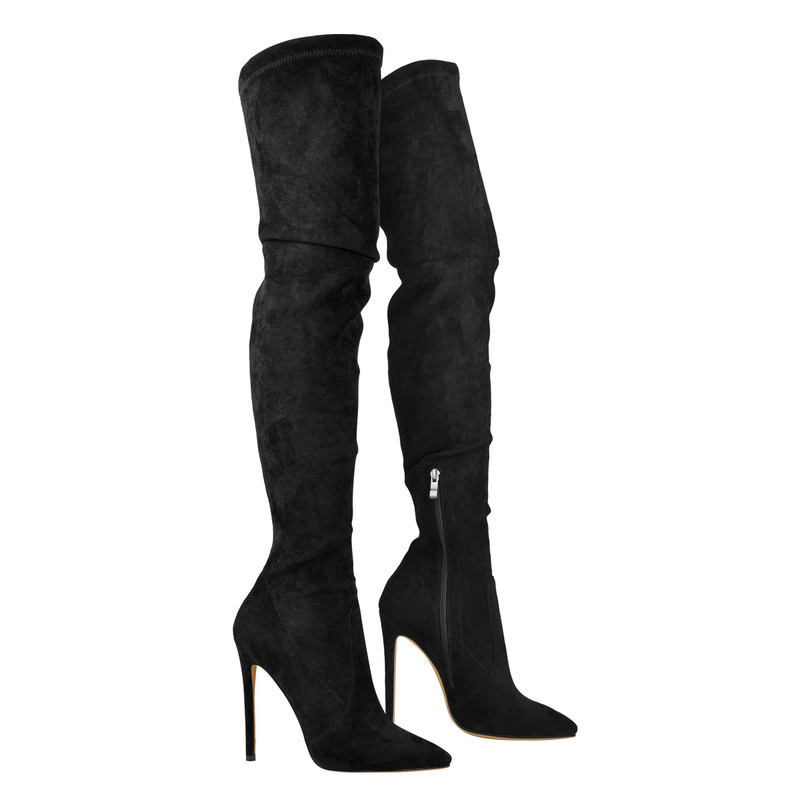 Stiletto Kniehohe Stretch Suede Stiefel spitze Zehen