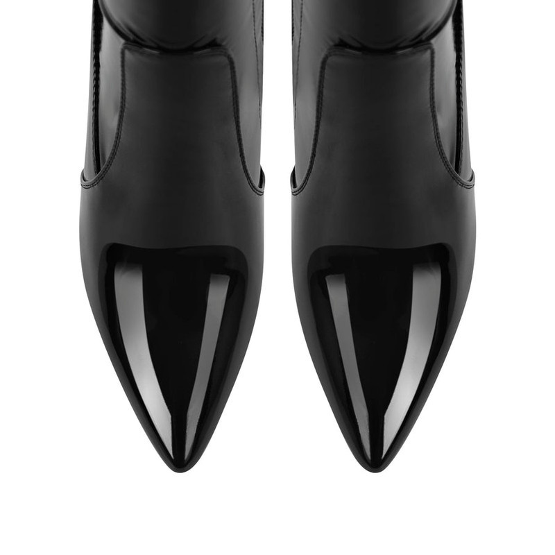 Damen Lackleder High Heels Kniehohe Stretch Stiefel