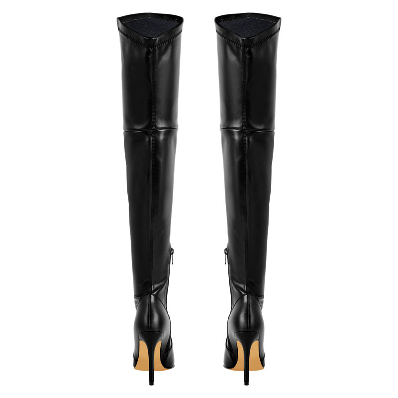 Kniehohe Stretch Stiefel mit spitzer Zehe Dünne Absätz