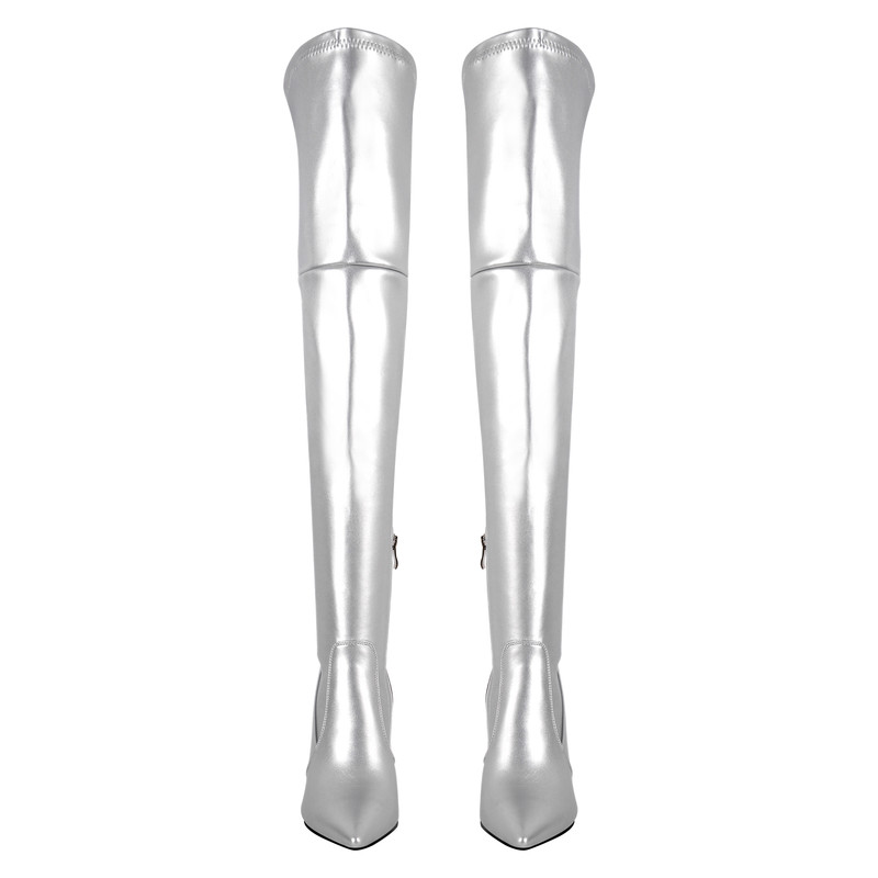 Kniehohe Stretch Stiefel mit spitzer Zehe Dünne Absätz