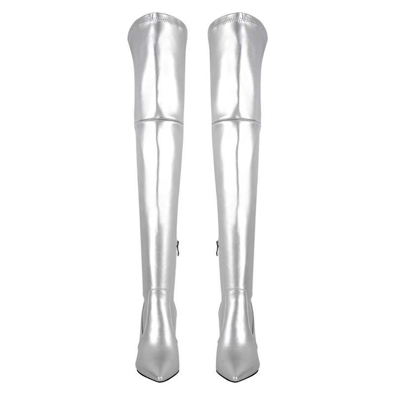 Kniehohe Stretch Stiefel mit spitzer Zehe Dünne Absätz