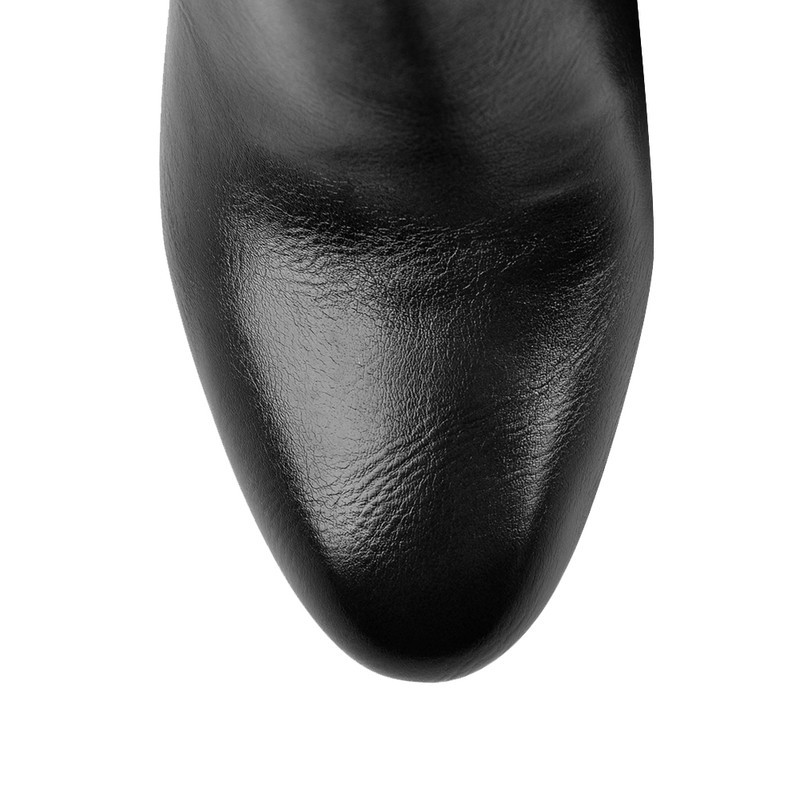 Kniehohe Leder Stiefel runde Spitze Blockabsatz