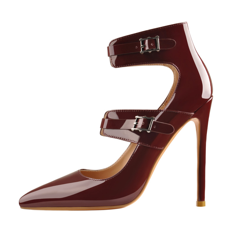 Spitze Zehe doppelte Schnallenriemen Stiletto Pumps