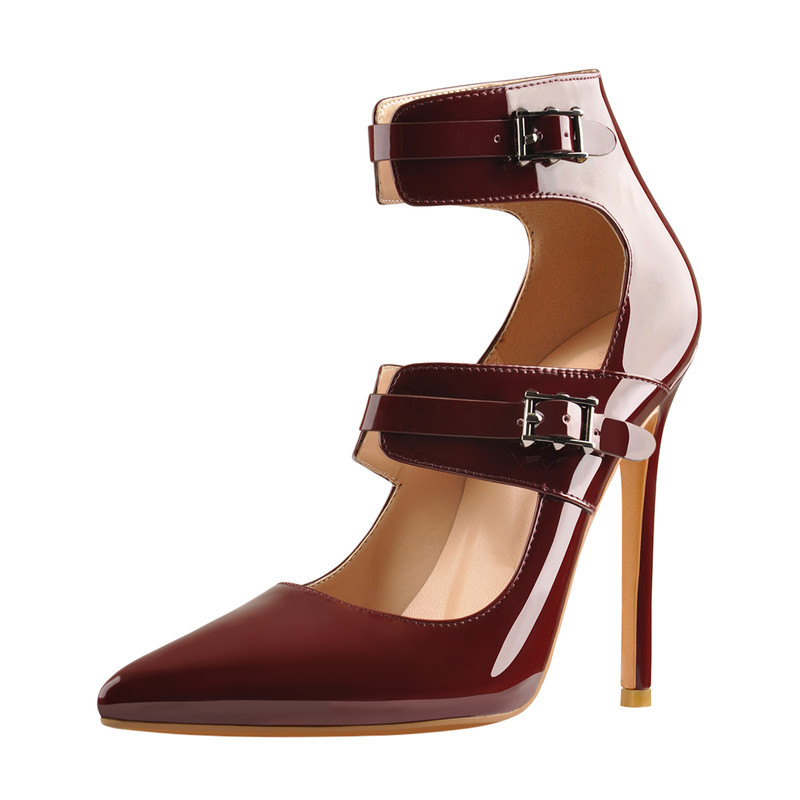 Spitze Zehe doppelte Schnallenriemen Stiletto Pumps