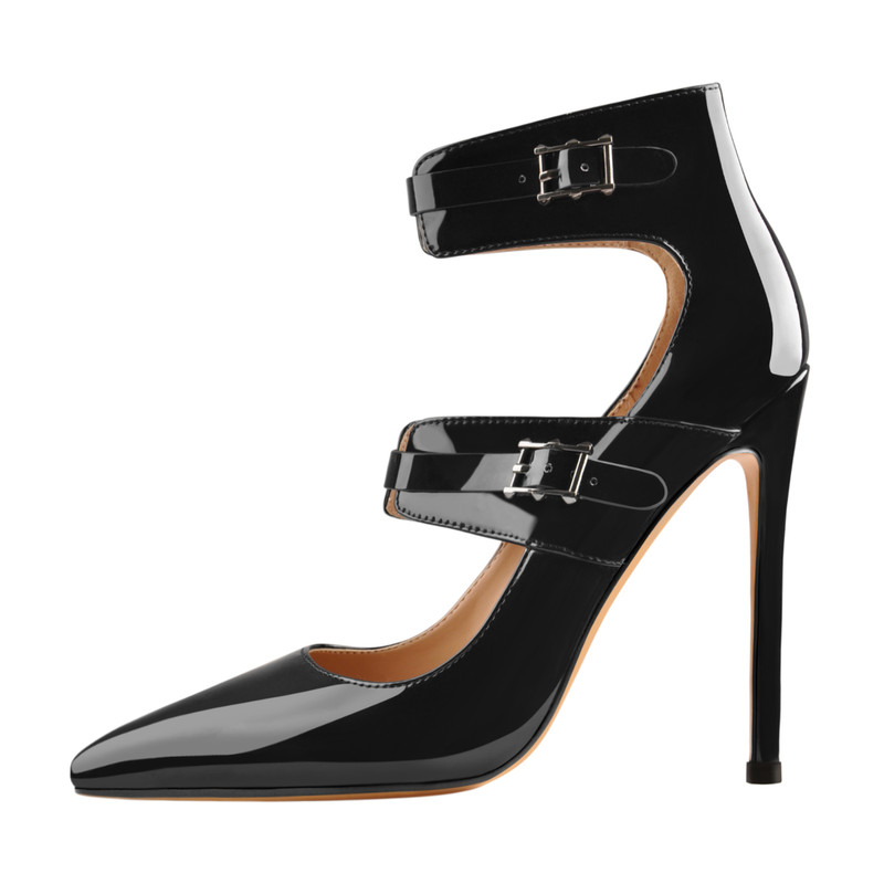 Spitze Zehe doppelte Schnallenriemen Stiletto Pumps