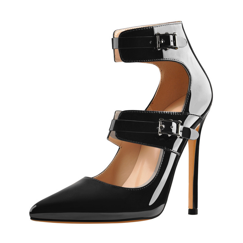 Spitze Zehe doppelte Schnallenriemen Stiletto Pumps