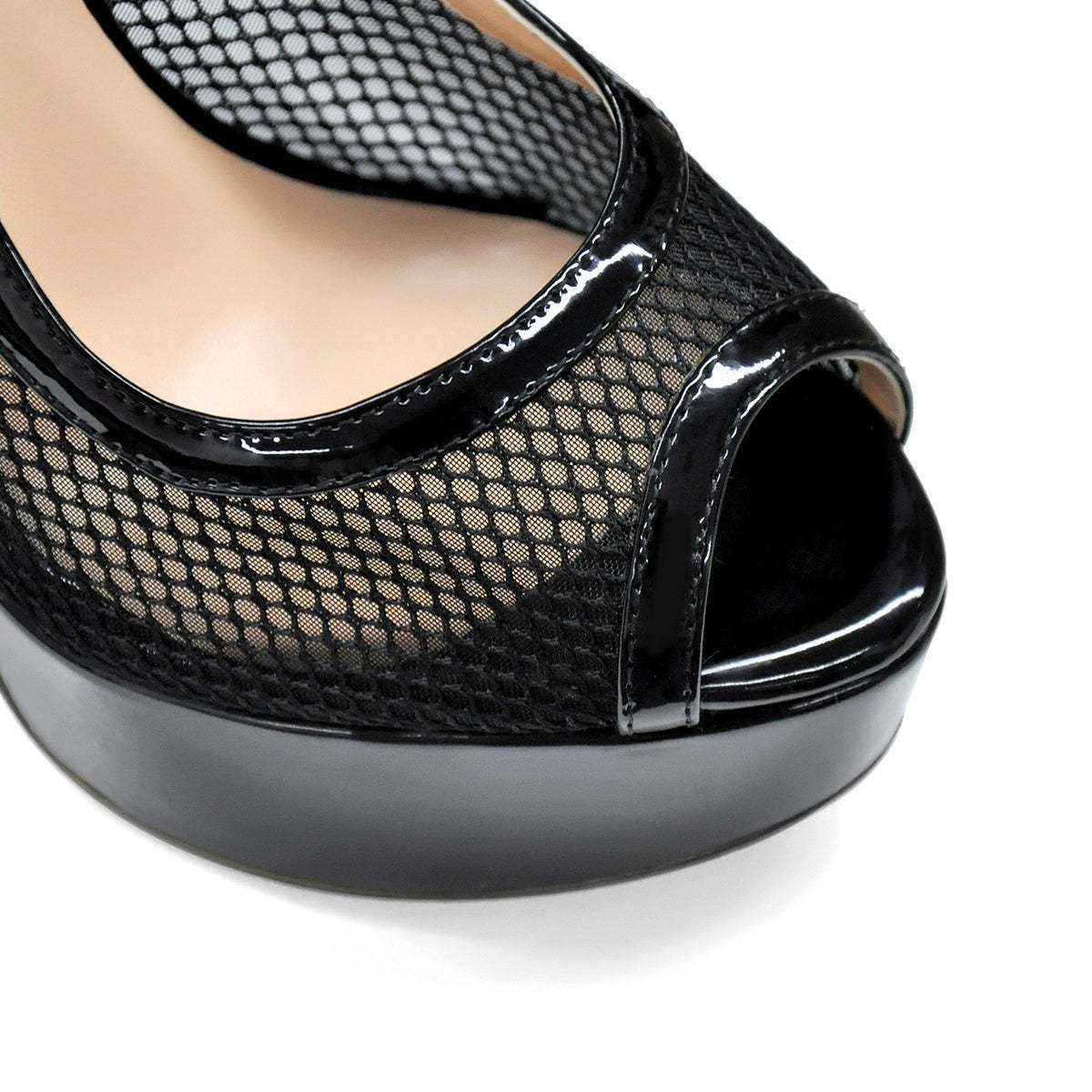 Peep Toed Plateau Pumps mit Schnallen Riemchenpumps Sexy Stilettos Mesh Riemchenpumps