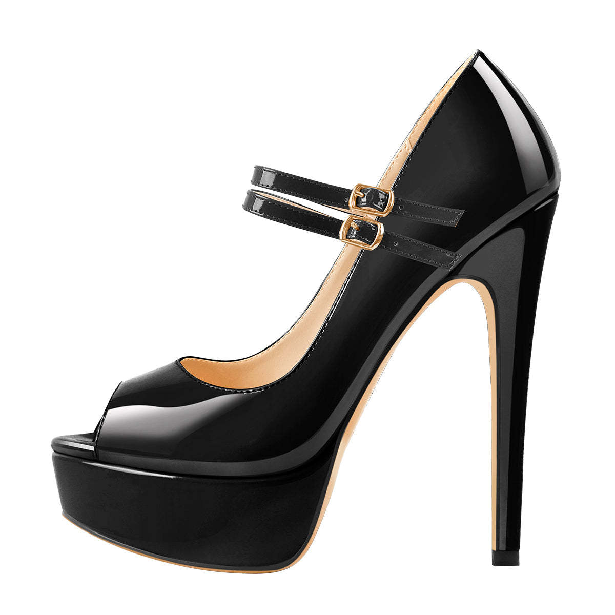 Peep Toed Plateau Pumps mit Schnallen Riemchenpumps Sexy Stilettos Mesh Riemchenpumps