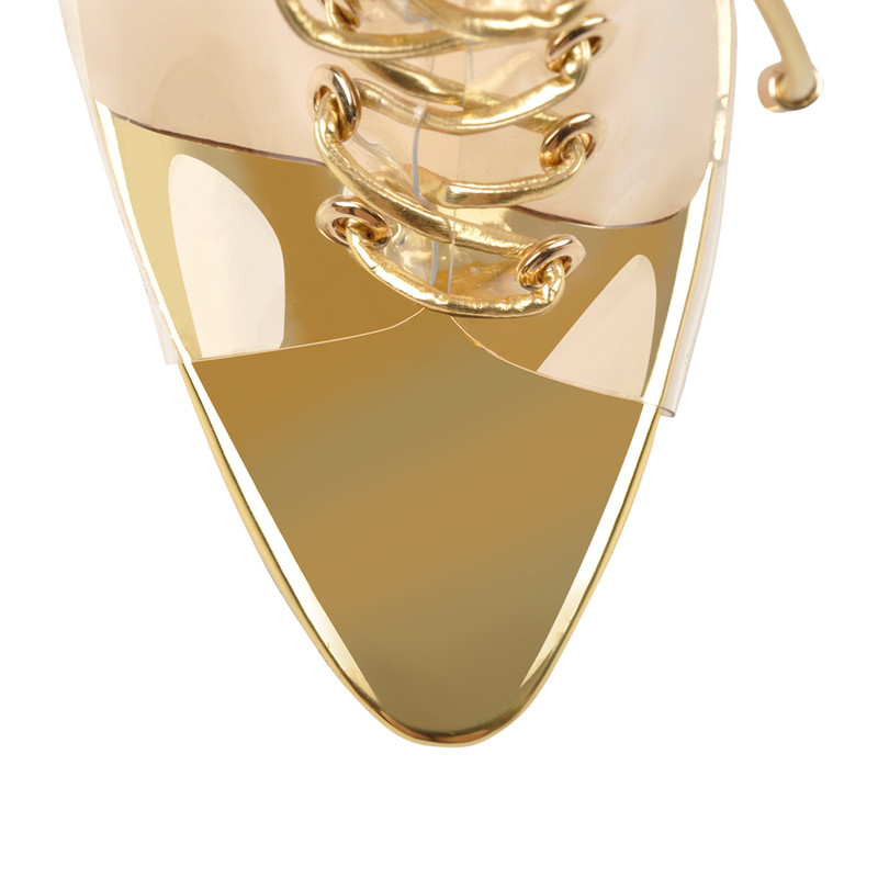 Goldene Schnürsenkel mit transparentem Reißverschluss Offene Zehe Sandalen Stiefel