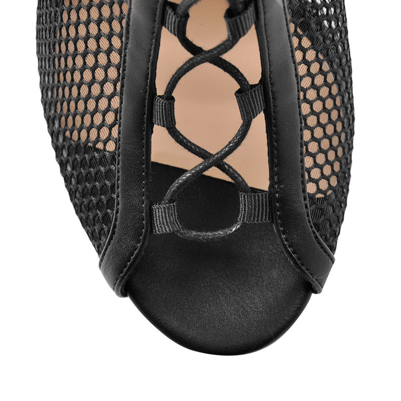 Blockabsatz Schnürsenkel Peep Toe Netz Sandalen