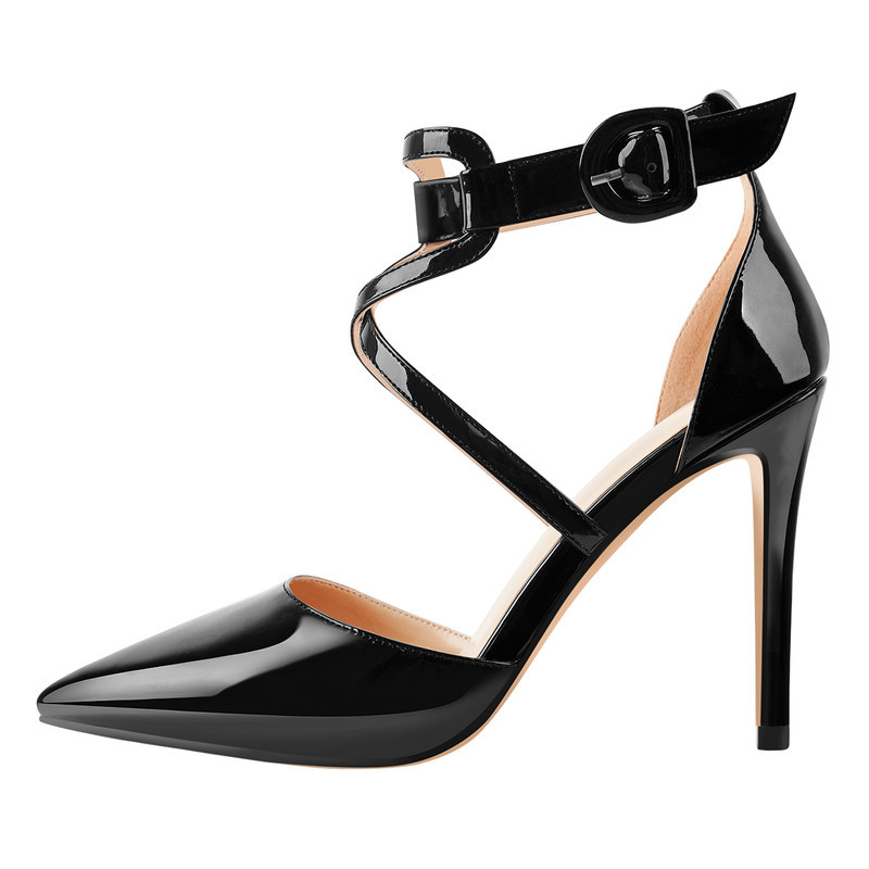 Lackleder Kreuzgurte Riemchen Damen Pumps Stiletto