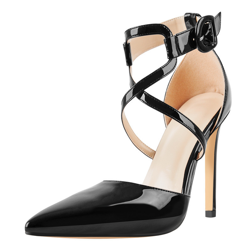 Lackleder Kreuzgurte Riemchen Damen Pumps Stiletto