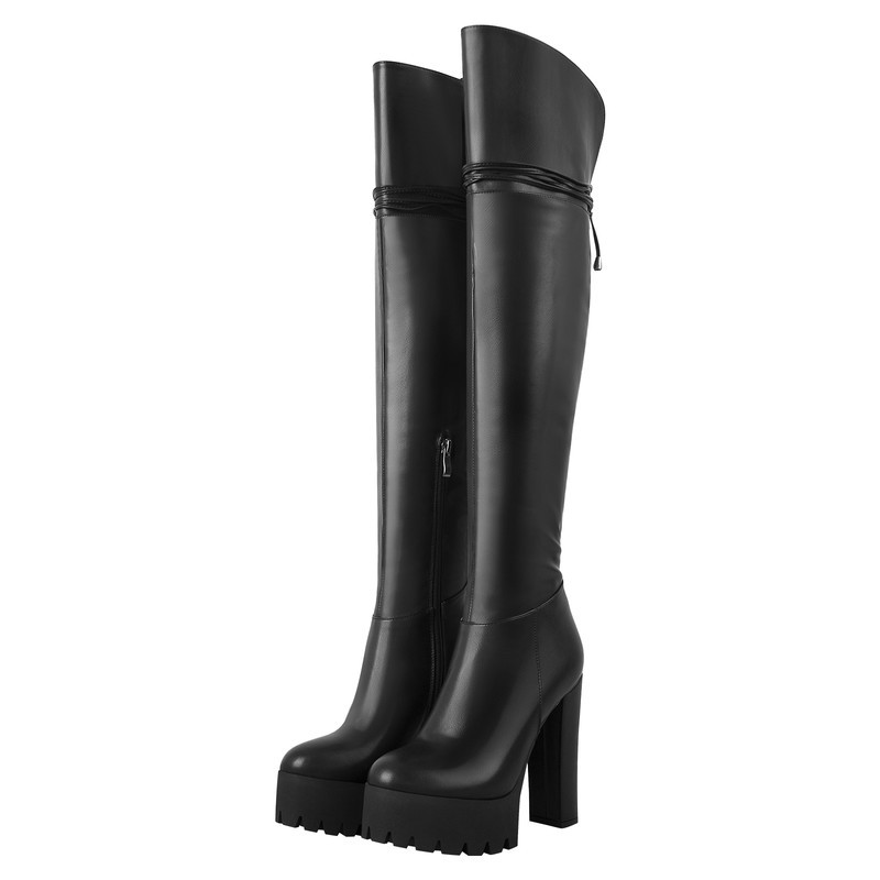 Round Toe Schnürsenkel Reißverschluss Platform Stiefel