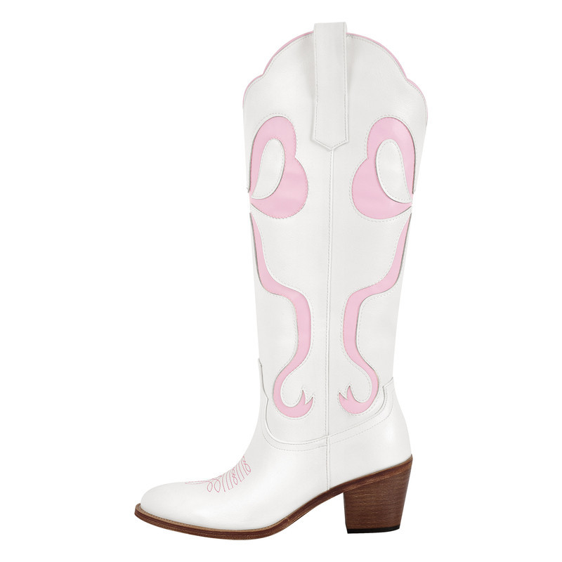Schleife spitze Zehenpartie kniehohe Weiße Cowgirl Stiefel