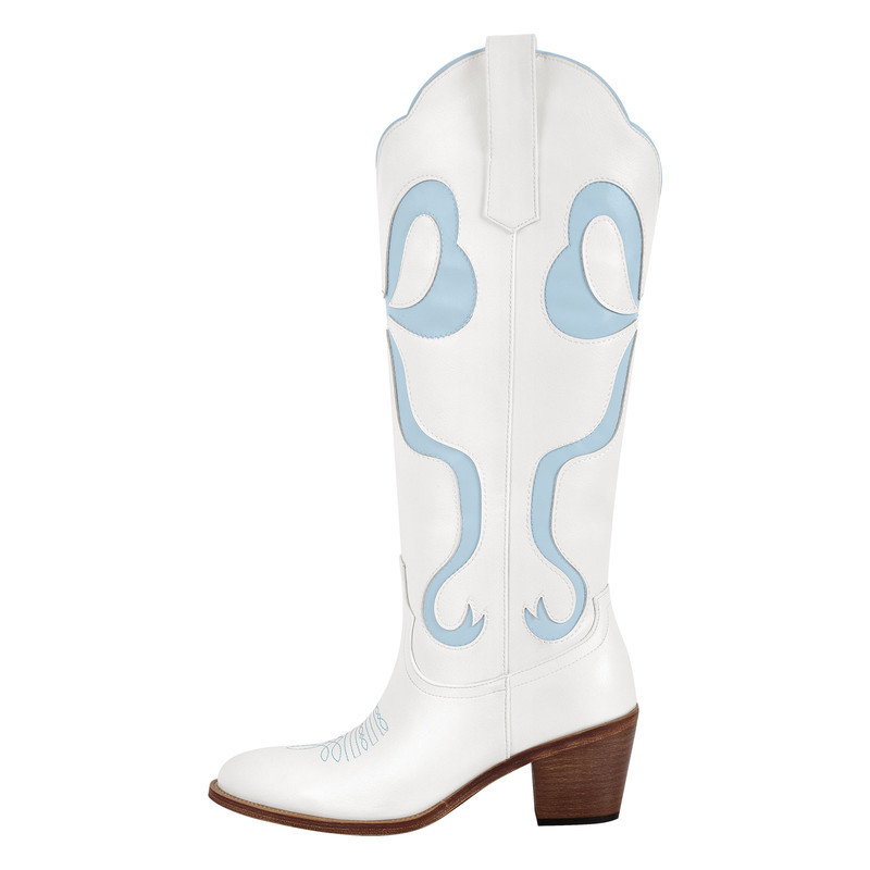 Schleife spitze Zehenpartie kniehohe Weiße Cowgirl Stiefel