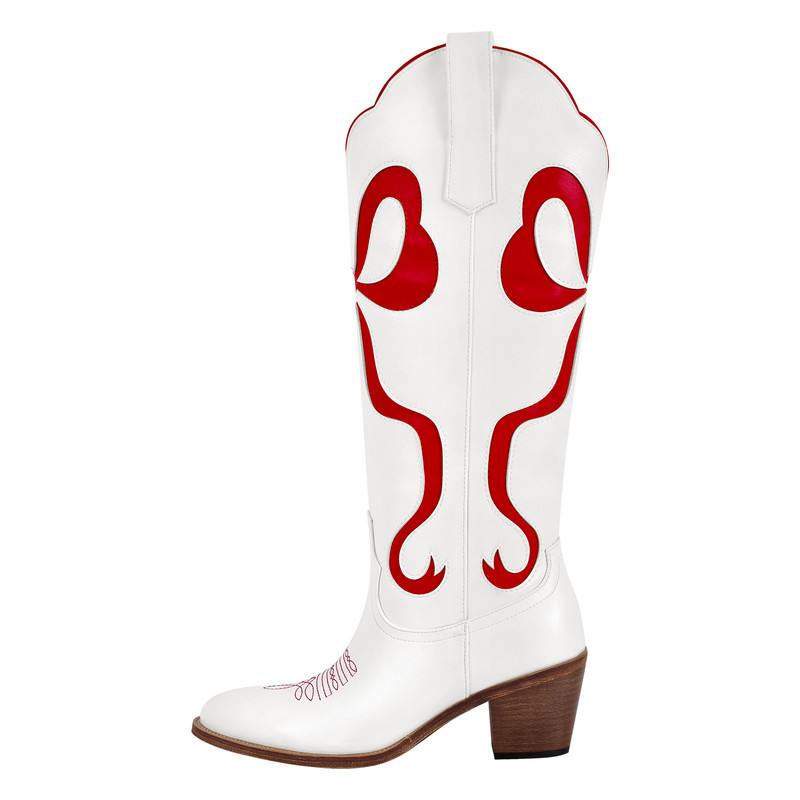 Schleife spitze Zehenpartie kniehohe Weiße Cowgirl Stiefel