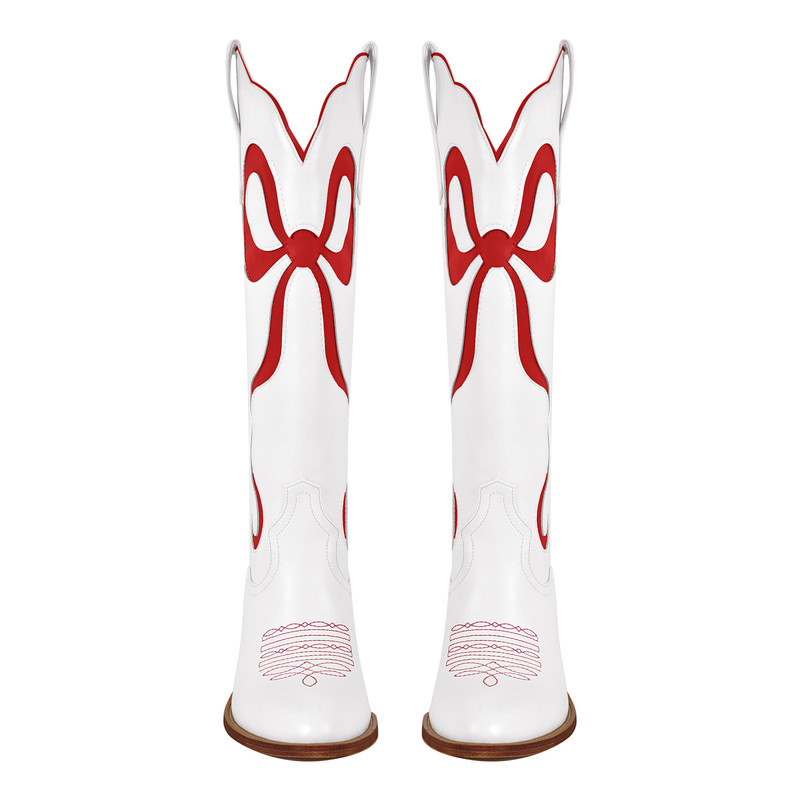 Schleife spitze Zehenpartie kniehohe Weiße Cowgirl Stiefel