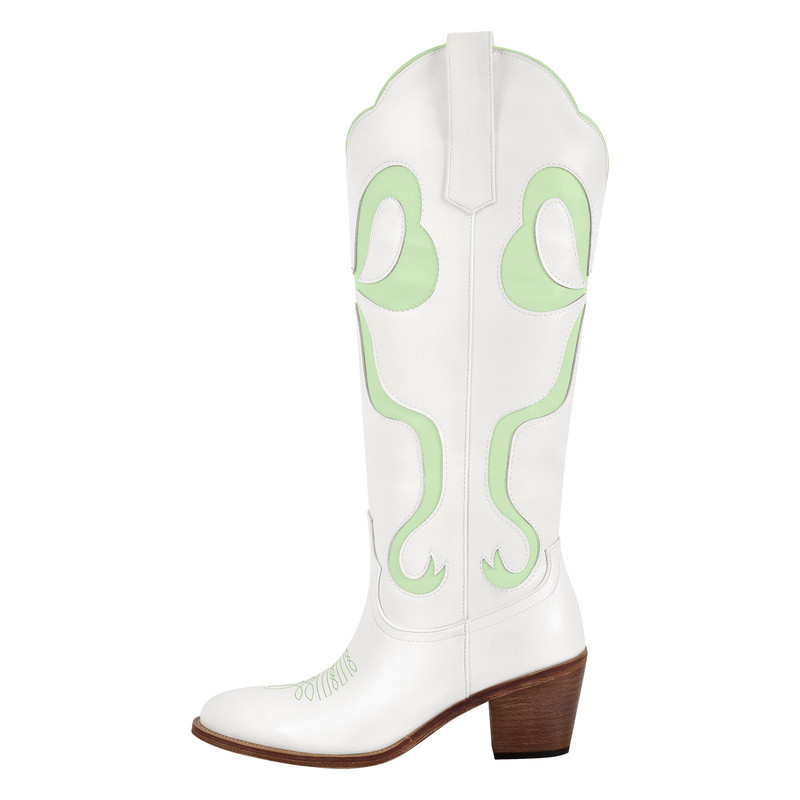 Schleife spitze Zehenpartie kniehohe Weiße Cowgirl Stiefel
